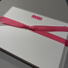 LOVE Notecards letterpressed in Neon Pink ink