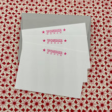 Wonder Woman Notecards in Neon Pink with pale grey envelopes
