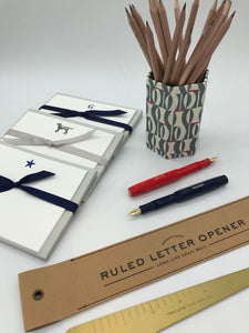 Stationery, notecards, fountain pens, pen pots, brass letter opener, shop, bespoke, personalised cards, pencils