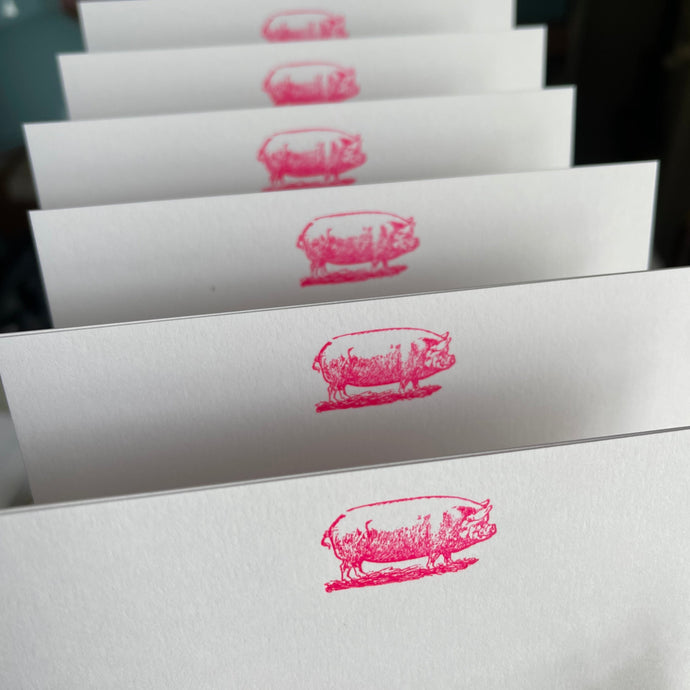 Neon pink chunky pig notecards