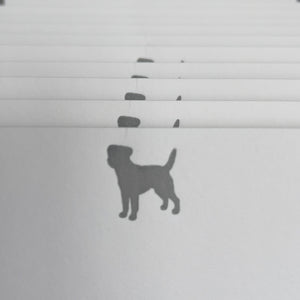 Grey ink printed Border terrier dog image on white card