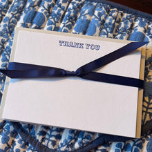 Thank you notecards printed in Navy  blue ink on white card