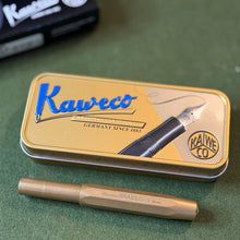 Brass Kaweco Fountain Pen alongside a metal kaweco gift tin