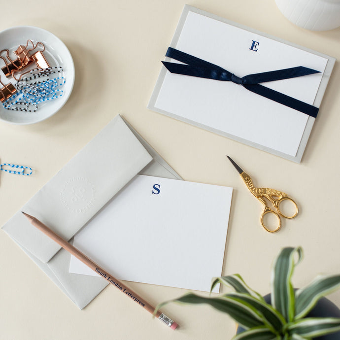 Monogrammed Initial cards in Blue Ink