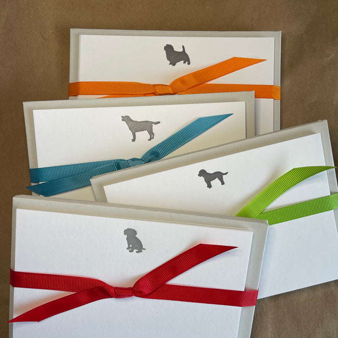 Labrador notecards with neon blue ribbon