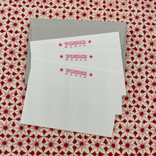 Wonder Woman Notecards in Neon Pink with pale grey envelopes 