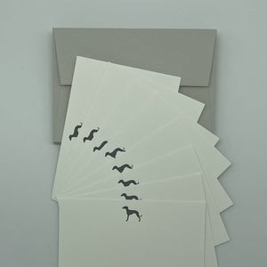 Wonderful Whippet Notecards letterpress printed in Smokey Grey ink
