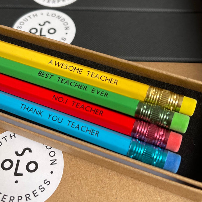 4 HB pencils boxed - various colours - unsharpened and with a colour coordinated eraser