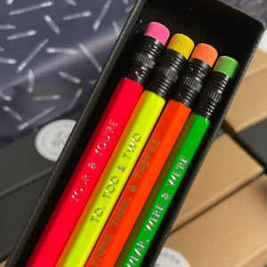 Set of 4 HB pencils in various colours - neon - Grammatical lettering